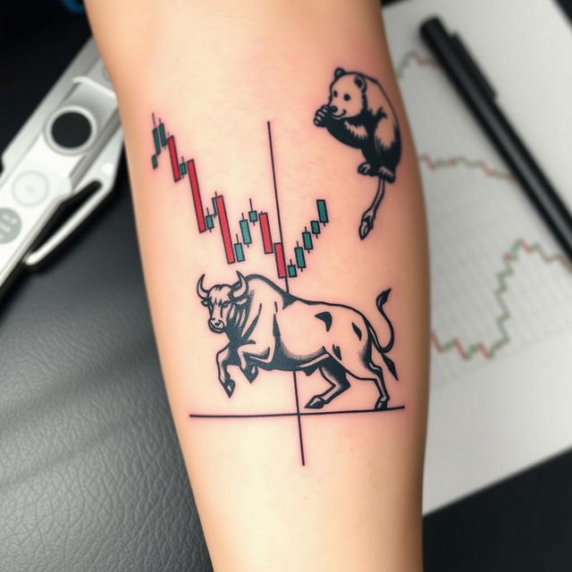 A stylized tattoo design depicting a bullish market pivot