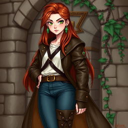 A medieval D&D style illustration of Velick, a rogue character standing at 1