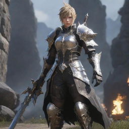 Create a detailed, visually striking image of a Final Fantasy XIV character, featuring distinctive armor, magical weapons, and embodying the rich aesthetic of the game.