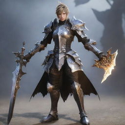 Create a detailed, visually striking image of a Final Fantasy XIV character, featuring distinctive armor, magical weapons, and embodying the rich aesthetic of the game.