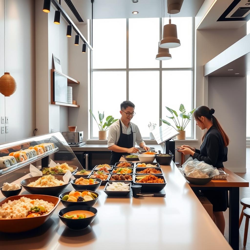 A modern and sleek Asian takeout restaurant designed specifically for takeaway orders