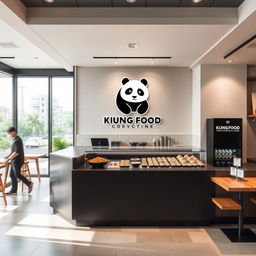 A modern and stylish Asian takeout restaurant designed for takeaway, named 'Kung Food' prominently displayed with a sleek logo