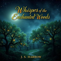 A captivating full book cover design featuring a mystical forest landscape under a starlit sky