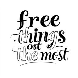 A monochrome lettering design for the phrase "free things cost the most"