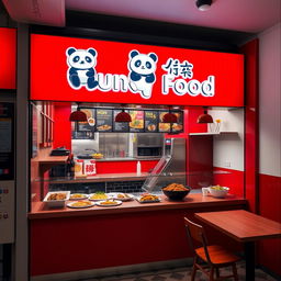 A modern and stylish Asian takeout restaurant designed for takeaway, named 'Kung Food', prominently displayed with a sleek logo