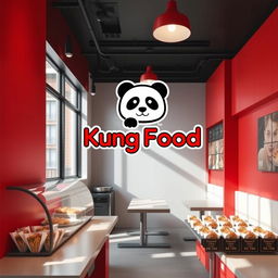 A modern and stylish Asian takeout restaurant designed for takeaway, named 'Kung Food'