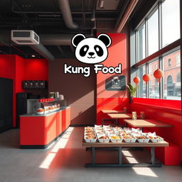 A modern and stylish Asian takeout restaurant designed for takeaway, named 'Kung Food'