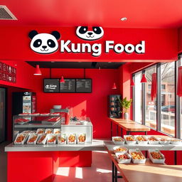 A modern and stylish Asian takeout restaurant designed for takeaway, named 'Kung Food'