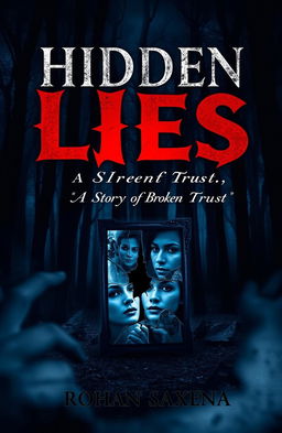 A dramatic and intense book cover design for 'Hidden Lies: A Story of Broken Trust' by Rohan Saxena