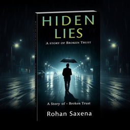 An atmospheric book cover design for 'Hidden Lies: A Story of Broken Trust' by Rohan Saxena