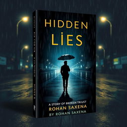 An atmospheric book cover design for 'Hidden Lies: A Story of Broken Trust' by Rohan Saxena