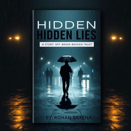 An atmospheric book cover design for 'Hidden Lies: A Story of Broken Trust' by Rohan Saxena