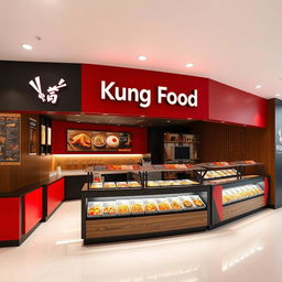 A modern and stylish Asian takeout restaurant designed for takeaway, named 'Kung Food'