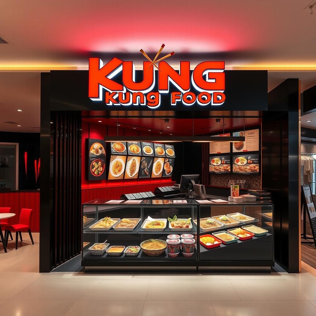 A modern and stylish Asian takeout restaurant designed for takeaway, named 'Kung Food'