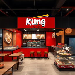 A modern and stylish Asian takeout restaurant designed for takeaway, named 'Kung Food'