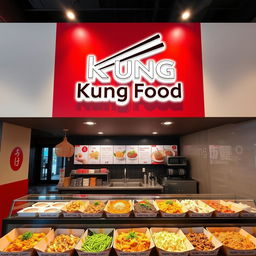 A modern and stylish Asian takeout restaurant designed for takeaway, named 'Kung Food'