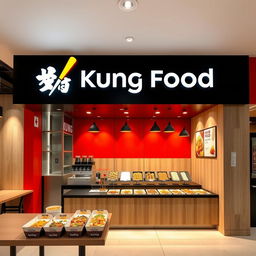 A modern and stylish Asian takeout restaurant designed for takeaway, named 'Kung Food'