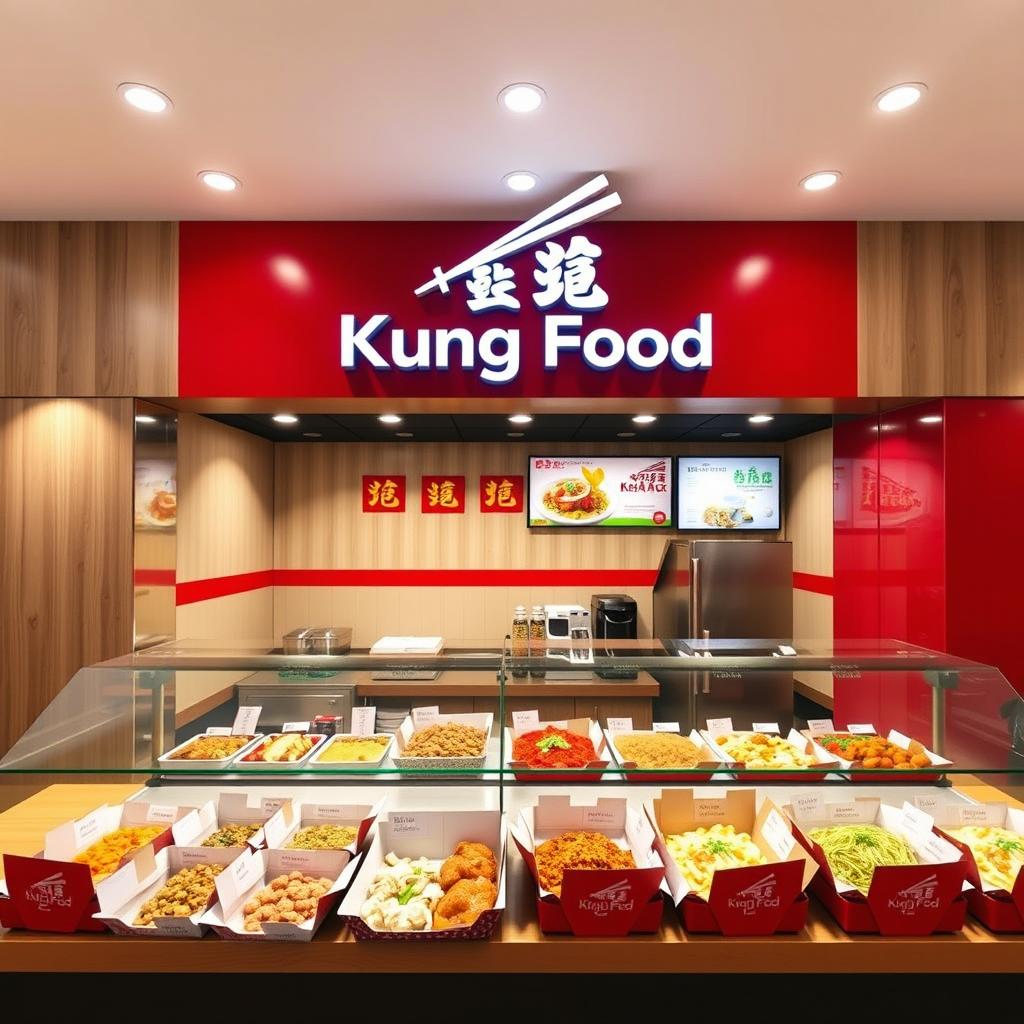 A modern and stylish Asian takeout restaurant designed for takeaway, named 'Kung Food'