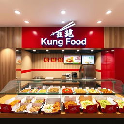 A modern and stylish Asian takeout restaurant designed for takeaway, named 'Kung Food'