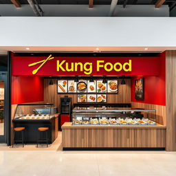 A modern and stylish Asian takeout restaurant designed for takeaway, named 'Kung Food'