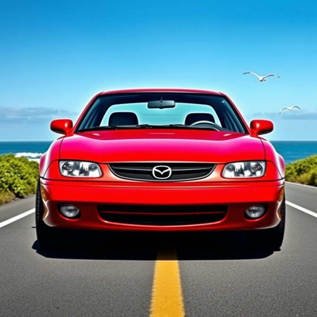 A beautifully styled 1994 Mazda car, showcasing its classic curves and distinctive features, with a vibrant red color shining under the sunlight