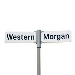 A street intersection sign featuring a white background