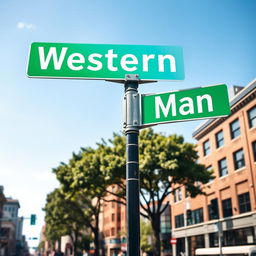 A full view of a green street intersection sign prominently displayed in an urban environment