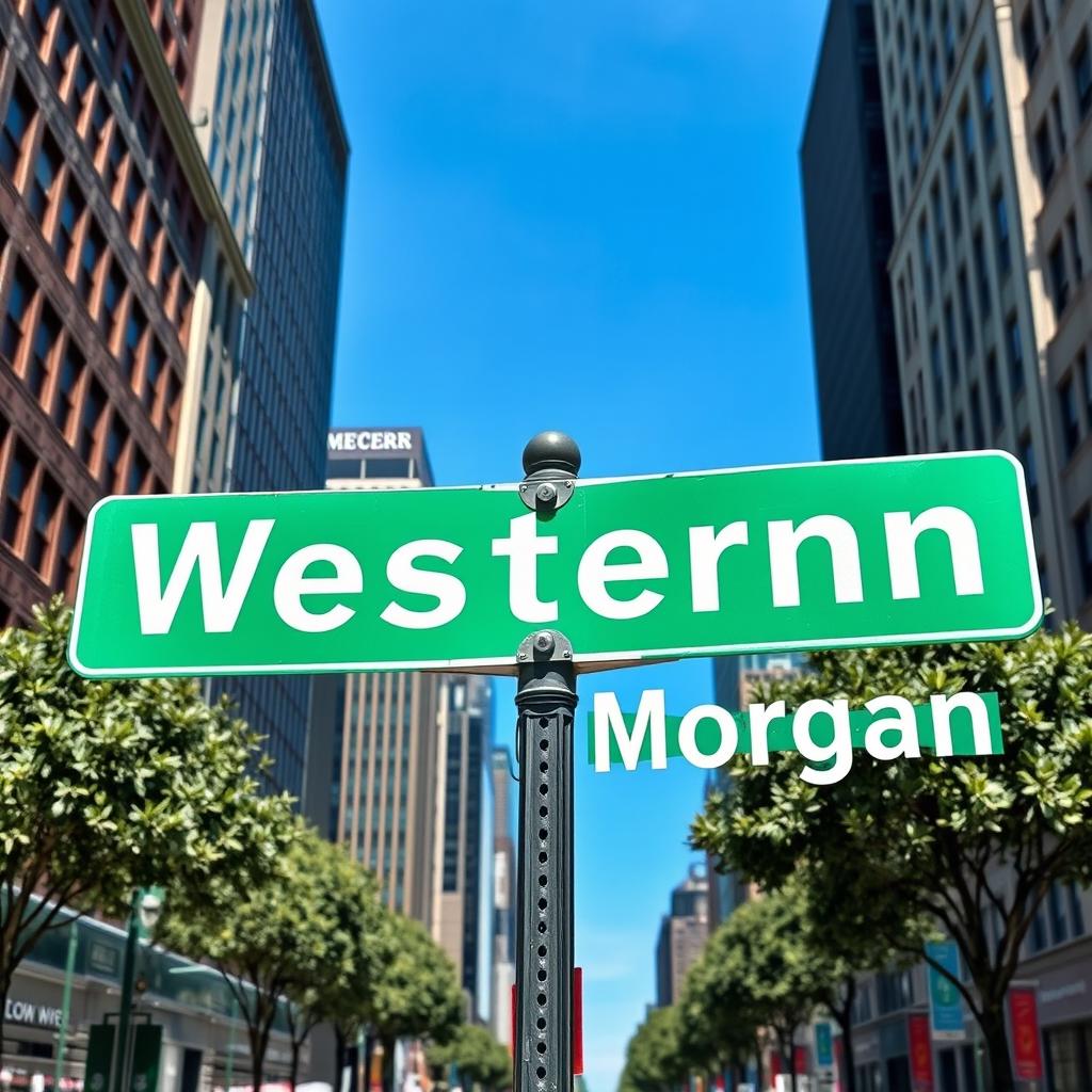 A full view of a green street intersection sign prominently displayed in an urban environment