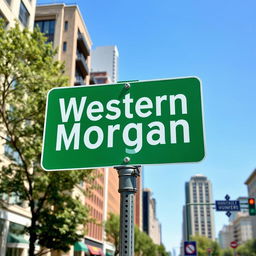 A full view of a green street intersection sign prominently displayed in an urban environment