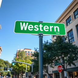 A full view of a green street intersection sign prominently displayed in an urban environment