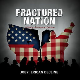 A dramatic and thought-provoking cover design for a Wattpad ebook titled 'Fractured Nation: A Study of American Decline'