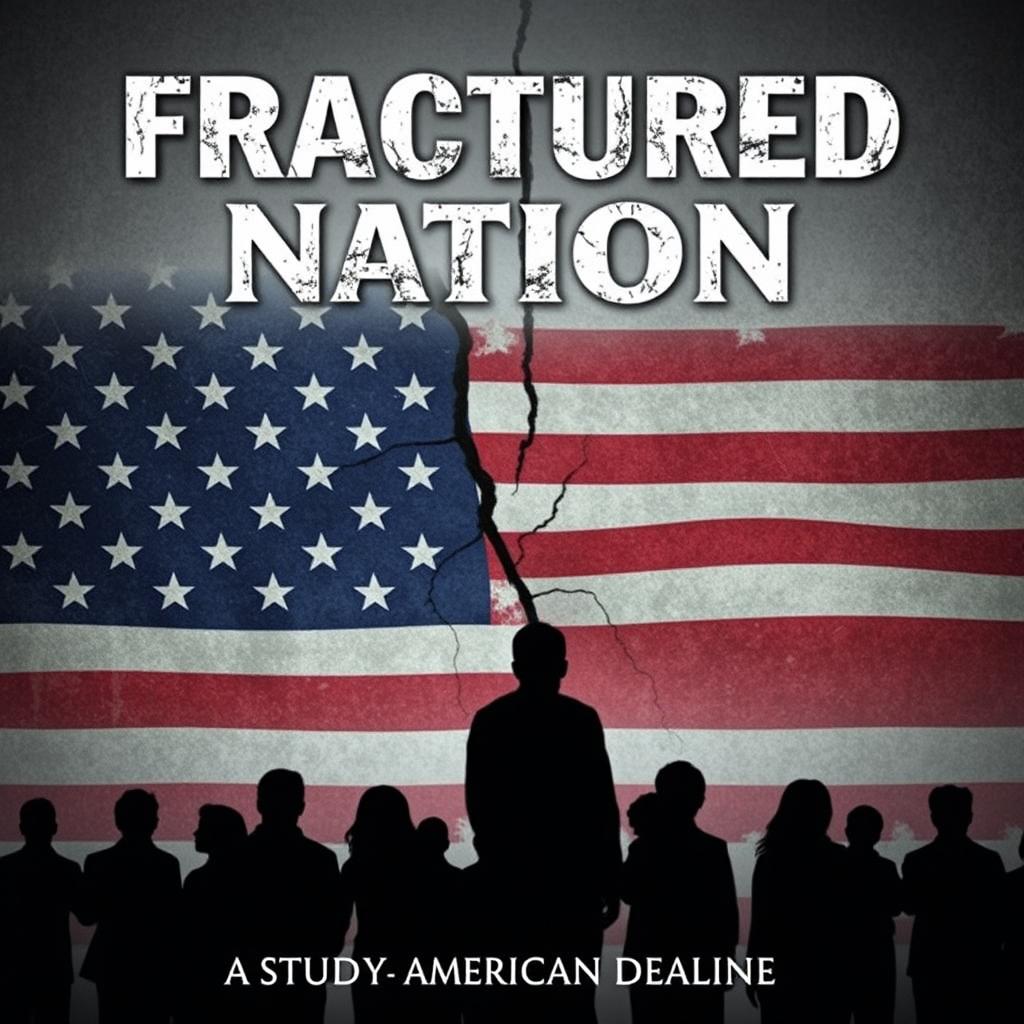 A dramatic and thought-provoking cover design for a Wattpad ebook titled 'Fractured Nation: A Study of American Decline'