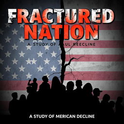 A dramatic and thought-provoking cover design for a Wattpad ebook titled 'Fractured Nation: A Study of American Decline'