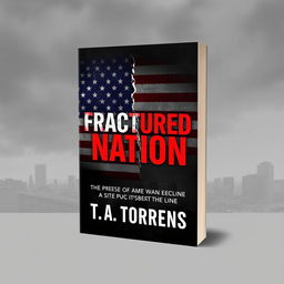 A thought-provoking and analytical ebook cover for a Wattpad book titled "Fractured Nation: A Study of American Decline" by T