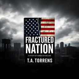 A thought-provoking and analytical ebook cover for a Wattpad book titled "Fractured Nation: A Study of American Decline" by T