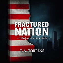 A compelling and thought-provoking ebook cover design for "Fractured Nation: A Study of American Decline" by T