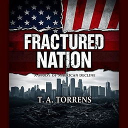 A compelling and thought-provoking ebook cover design for "Fractured Nation: A Study of American Decline" by T