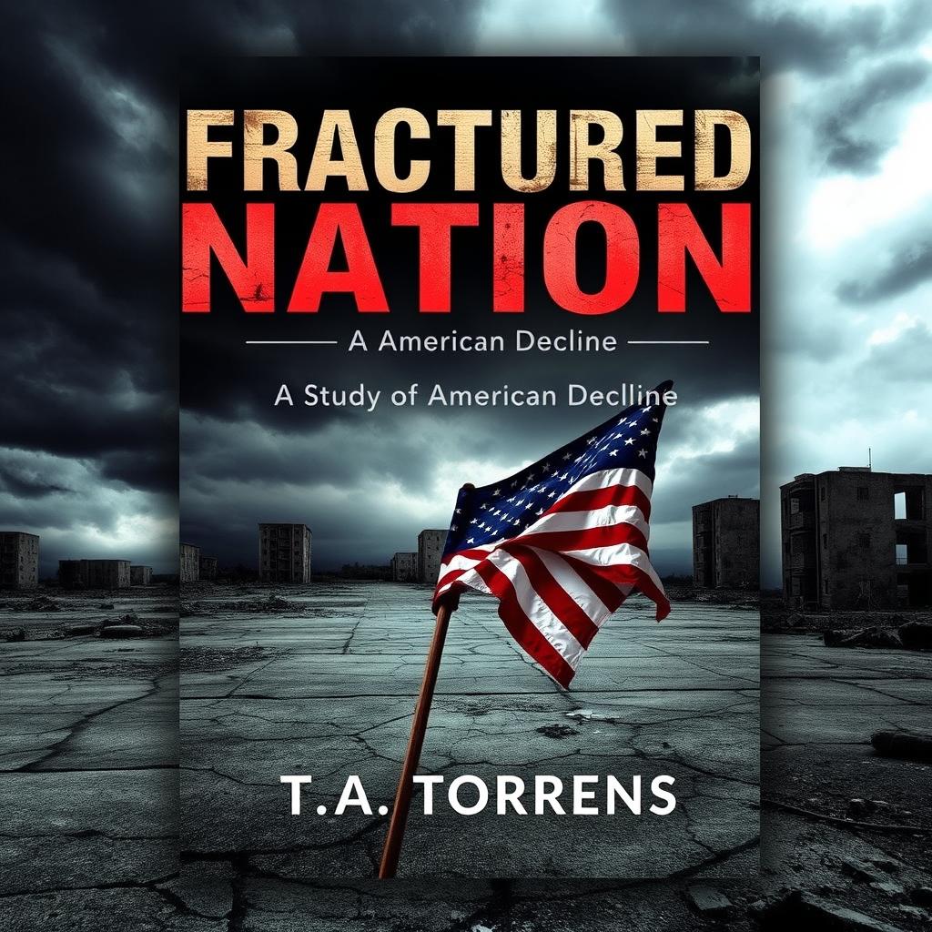 An eBook cover design for 'Fractured Nation: A Study of American Decline' by T