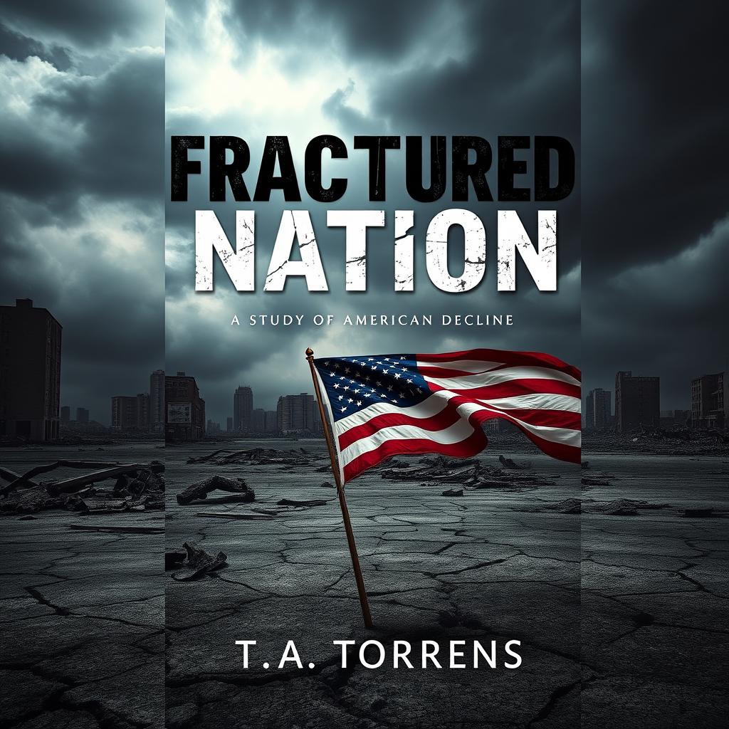 An eBook cover design for 'Fractured Nation: A Study of American Decline' by T