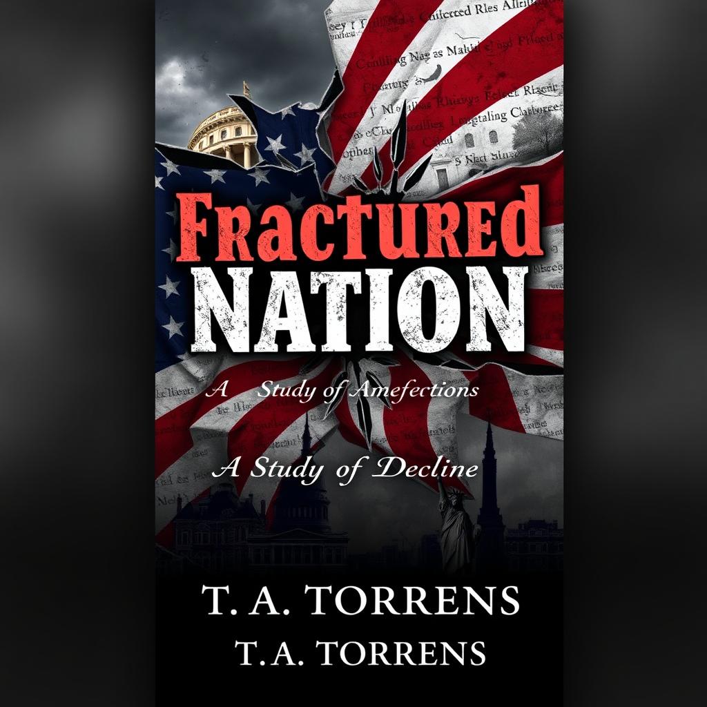 A book cover for a Wattpad ebook titled 'Fractured Nation: A Study of American Decline' by T