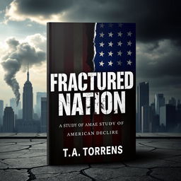 A thought-provoking ebook cover design for 'Fractured Nation: A Study of American Decline' by T