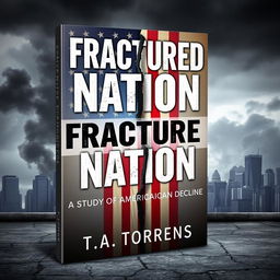 A thought-provoking ebook cover design for 'Fractured Nation: A Study of American Decline' by T