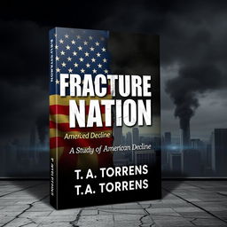 A thought-provoking ebook cover design for 'Fractured Nation: A Study of American Decline' by T