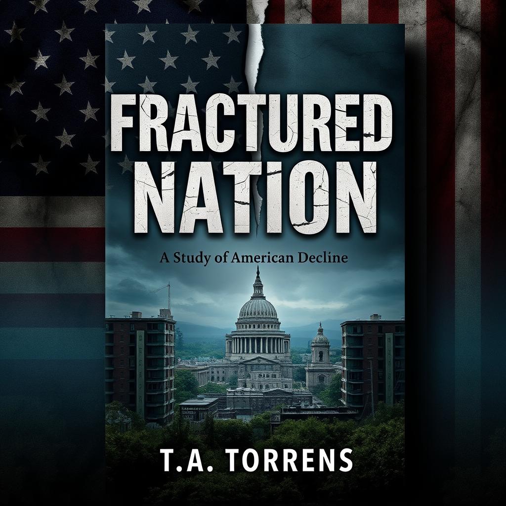 An engaging Wattpad ebook cover titled 'Fractured Nation: A Study of American Decline' by T