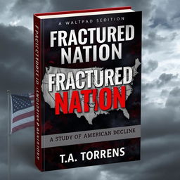 An intriguing Wattpad ebook cover titled 'Fractured Nation: A Study of American Decline' by T