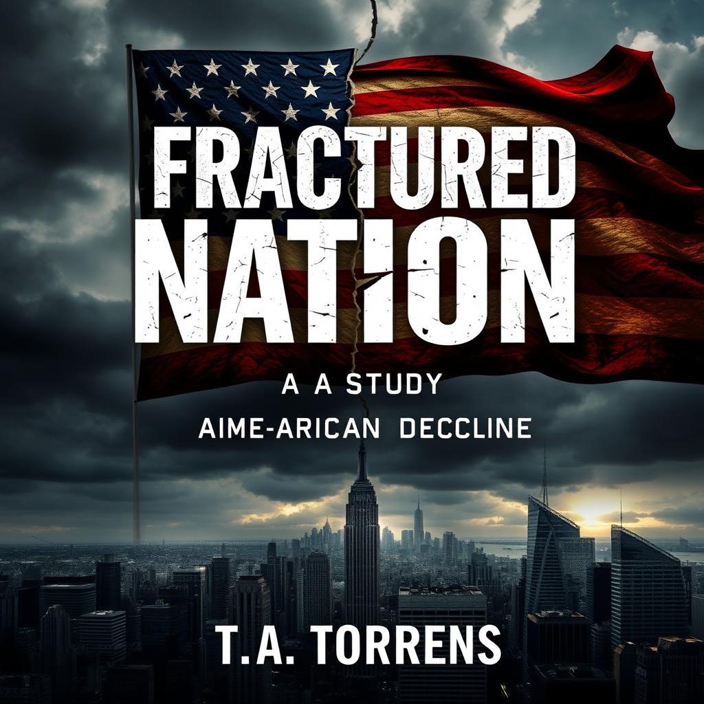 An eBook cover for a Wattpad novel titled 'Fractured Nation: A Study of American Decline' by T