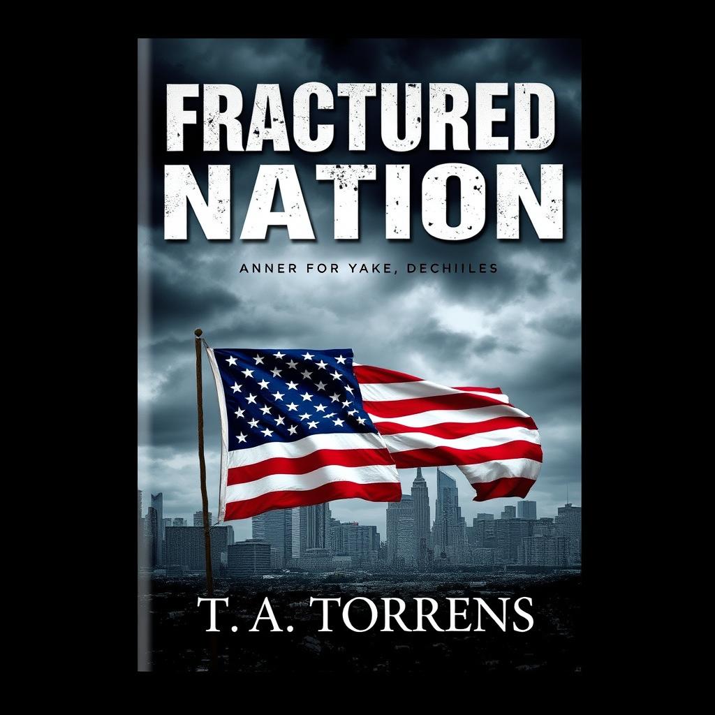 An eBook cover design for a book titled 'Fractured Nation: A Study of American Decline' by T