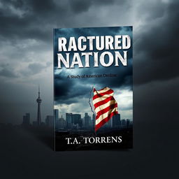 An eBook cover design for a book titled 'Fractured Nation: A Study of American Decline' by T