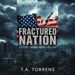 A gripping cover image for a Wattpad ebook titled 'Fractured Nation: A Study of American Decline' by T