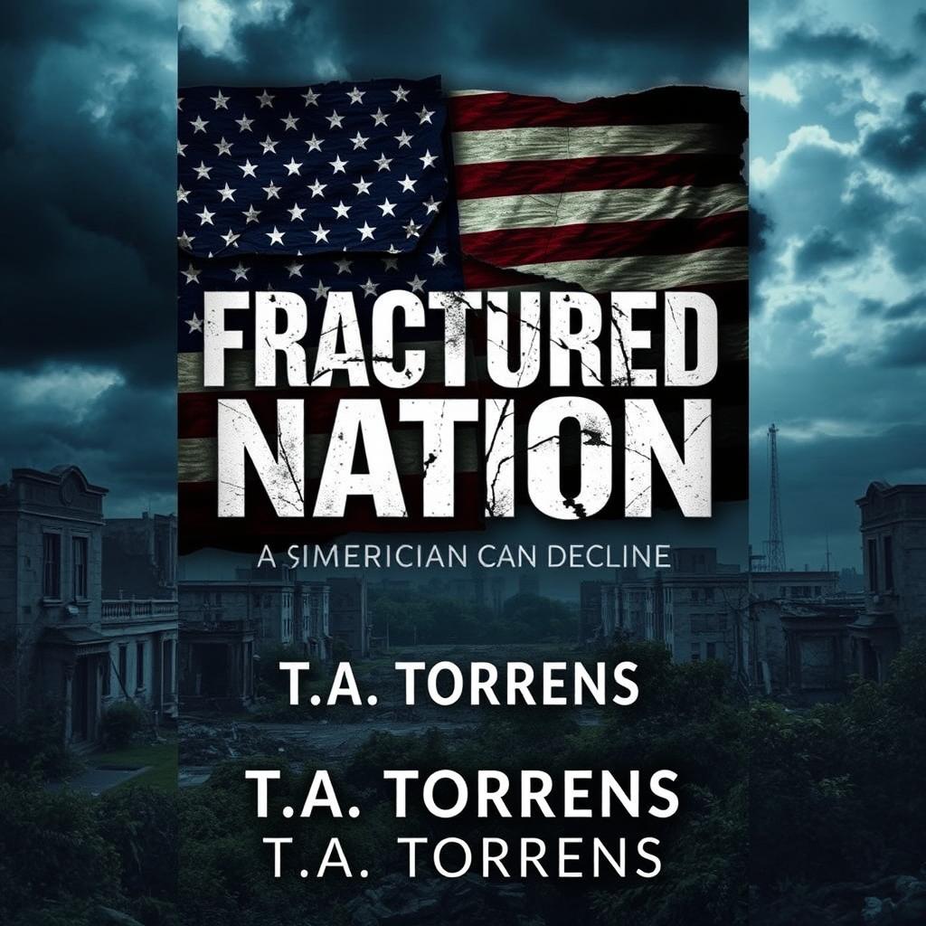 A gripping cover image for a Wattpad ebook titled 'Fractured Nation: A Study of American Decline' by T